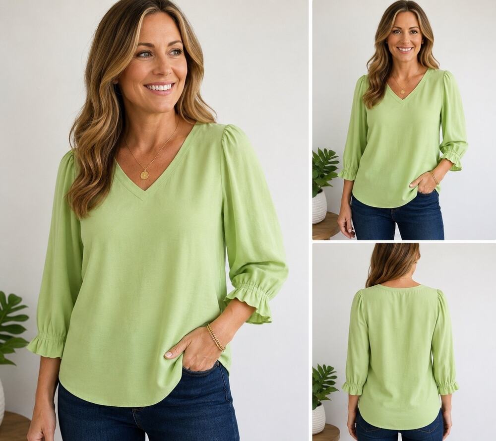 Light Green Puff Sleeve Blouse Worthington Large
